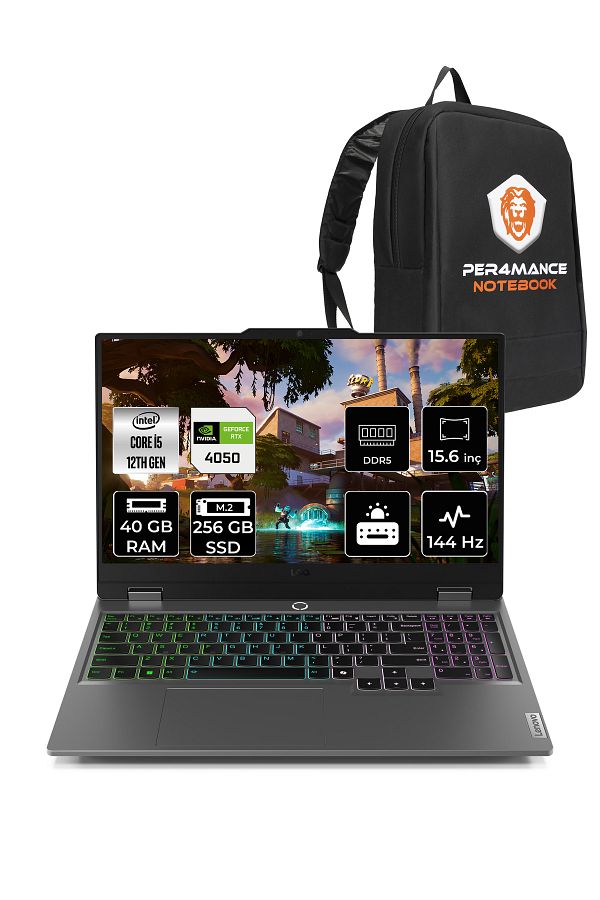 LENOVO LOQ  i5-12450HX 40GB 256GB SSD RTX4050/6GB 15.6" FHD 144Hz FDOS & PER4 ÇANTA