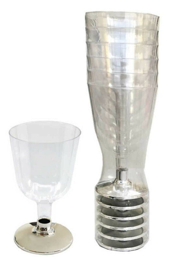 6 Lı Gümüş Ayaklı Plastik Kadeh