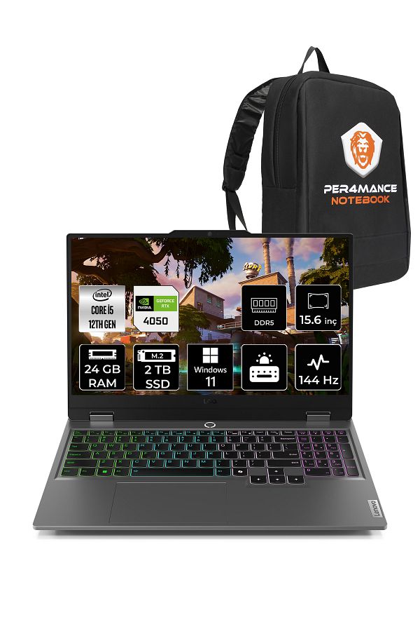 LENOVO LOQ  i5-12450HX 24GB 2TB SSD RTX4050/6GB 15.6" FHD 144Hz W11H & PER4 ÇANTA