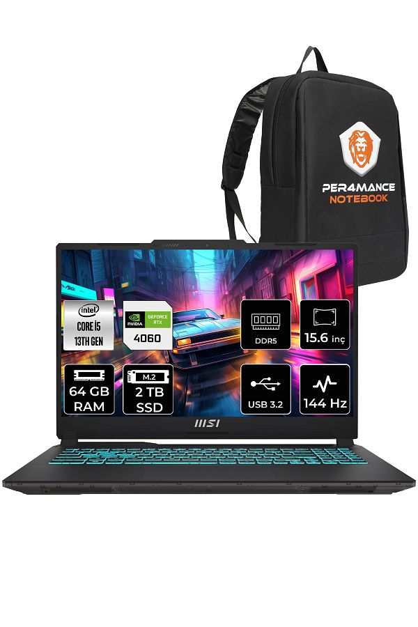MSI Cyborg 15 A13VF i5-13420H 64GB 2TB SSD RTX4060/8GB 15.6" FHD 144HZ FDOS & PER4 ÇANTA