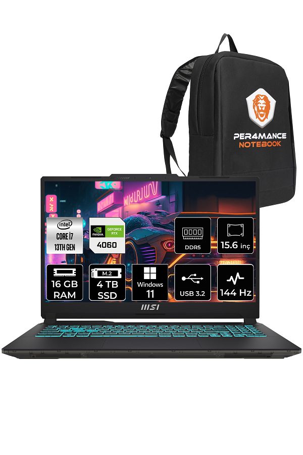 MSI Cyborg 15 A13VF3 i7-13620H 16GB 4TB SSD RTX4060/8GB 15.6" FHD 144HZ W11P & PER4 ÇANTA