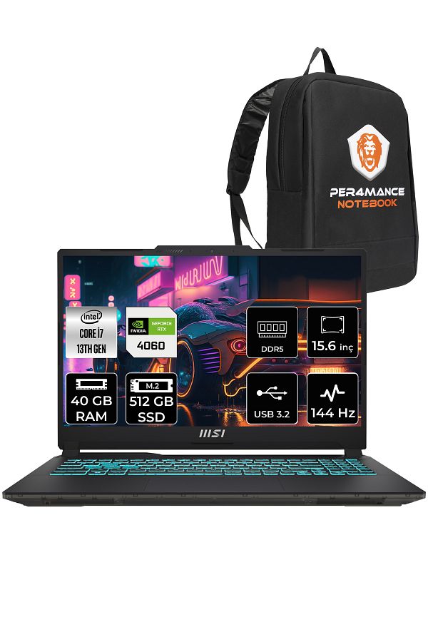 MSI Cyborg 15 A13VF3 i7-13620H 40GB 512GB SSD RTX4060/8GB 15.6" FHD 144HZ FDOS & PER4 ÇANTA