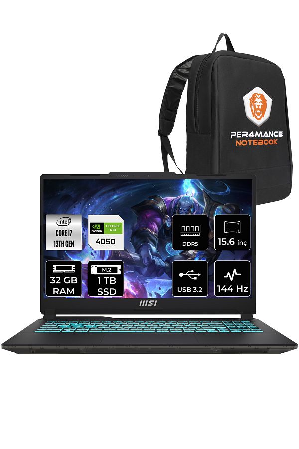MSI Cyborg 15 A13VE7 i7-13620H 32GB 1TB SSD RTX4050/6GB 15.6" FHD 144HZ FDOS & PER4 ÇANTA