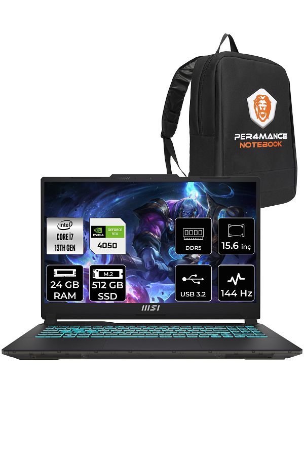 MSI Cyborg 15 A13VE7 i7-13620H 24GB 512GB SSD RTX4050/6GB 15.6" FHD 144HZ FDOS & PER4 ÇANTA
