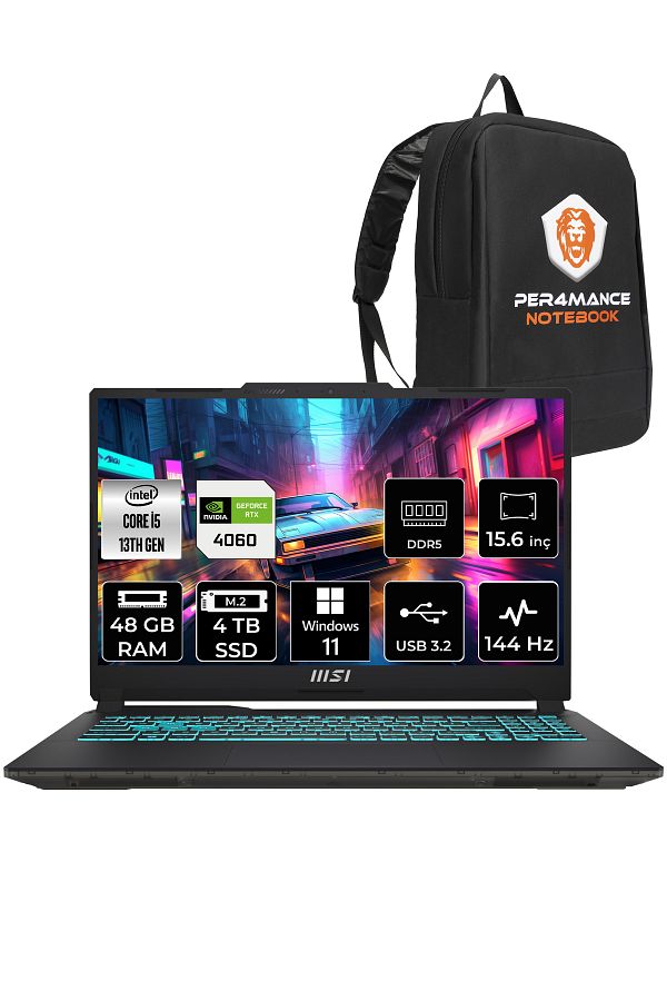 MSI Cyborg 15 A13VF i5-13420H 48GB 4TB SSD RTX4060/8GB 15.6" FHD 144HZ W11P & PER4 ÇANTA