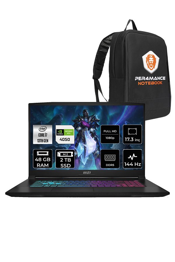 MSI Katana 17 13VEK36 i7 13620H 48GB 2TB SSD RTX4050/6GB 105W 17.3" FHD 144Hz FDOS & PER4 ÇANTA