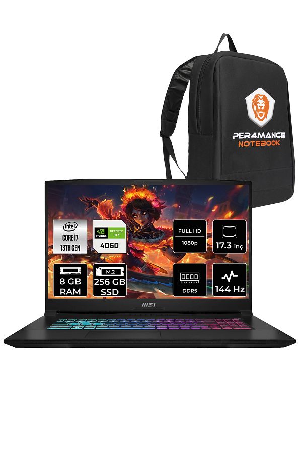 MSI Katana 17 B13VFK37 i7 13620H 8GB 256GB SSD RTX4060/8GB 105W 17.3" FHD 144HZ FDOS & PER4 ÇANTA