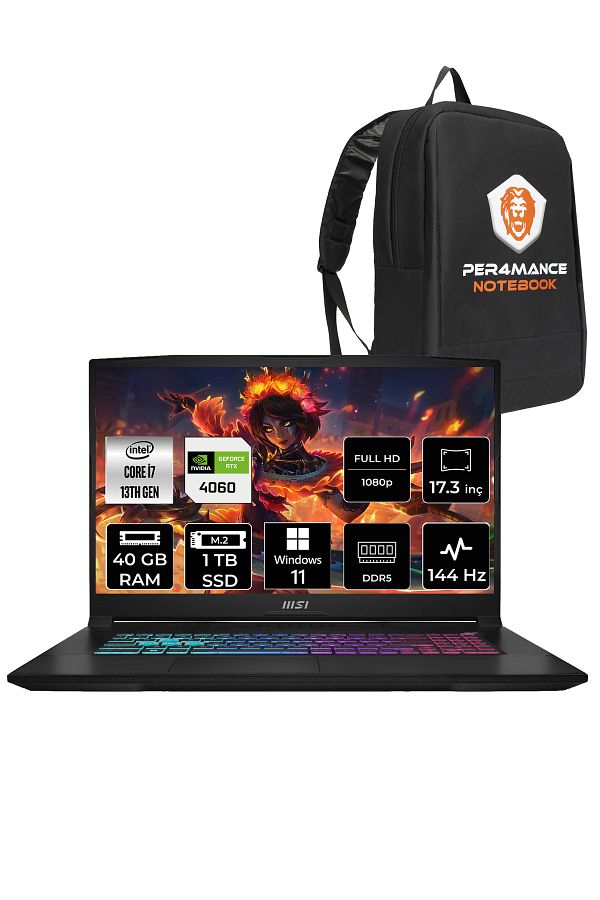 MSI Katana 17 B13VFK37 i7 13620H 40GB 1TB SSD RTX4060/8GB 105W 17.3" FHD 144HZ W11P & PER4 ÇANTA