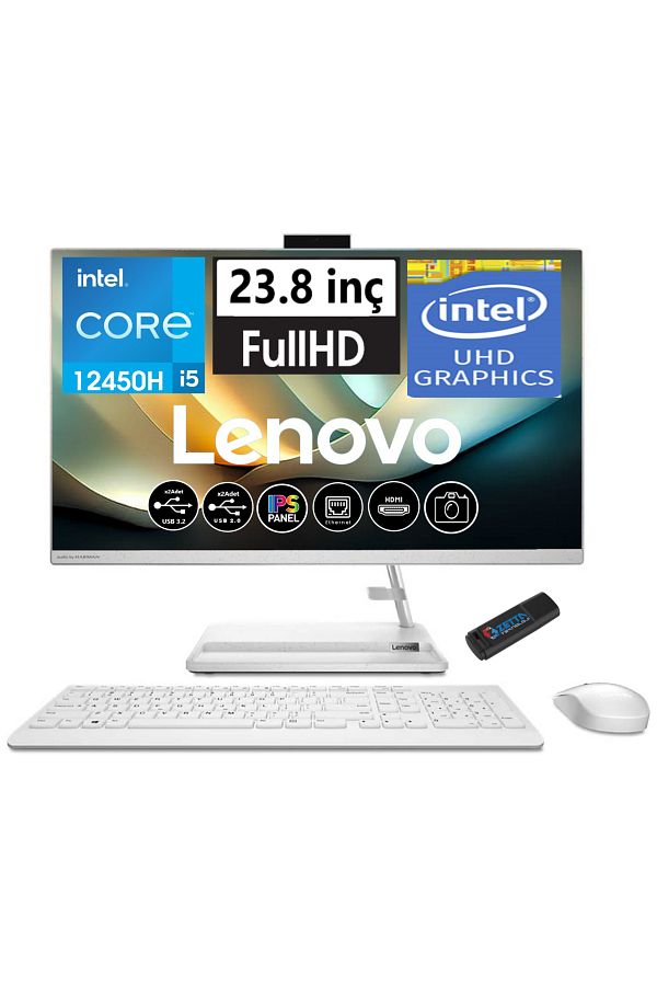 LENOVO Ideacentre 3 I5 12450H 8gb 512GB SSD WIN11PRO 23.8 IPS AIOF0GH01GBTR42+ZETTAUSBBELLEK