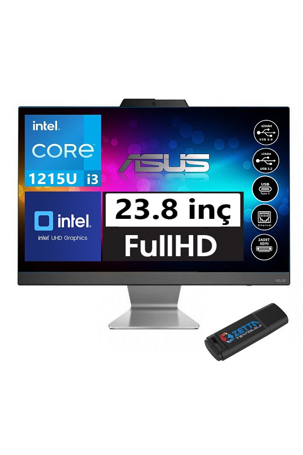 ASUS A3402WBAK-I38512B0 İ3-1215U 16GB 4tb SSD Fhd 23.8'' W11Pro  AI38512B0W10+ZETTAUSBBELLEK