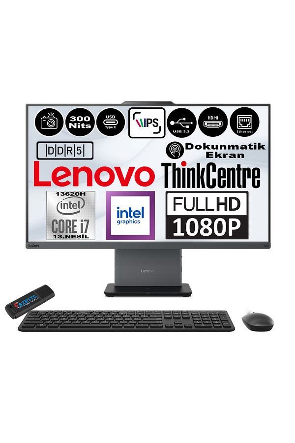 LENOVO Thinkcentre Neo 27 50A I7 13620H 96GB 4tb SSD W11PRO 27" TOUCH Fhd 12SA0013TRP20+ZETTABELLEK