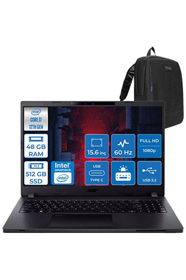 ACER Travelmate P2 TMP215 I7-1255U 48GB 512GB SSD 15.6" Fhd Freedos 5477EJF09 + Zettaçanta