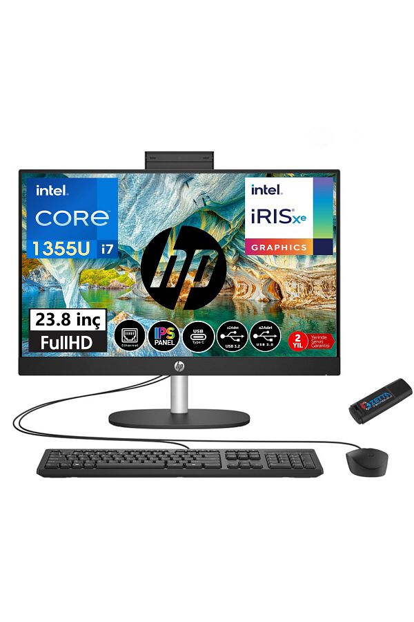 HP Proone 240 G10 I7 1355U 32GB Ram 1tb SSD 23.8 Fhd IPS Freedos 88T2W7ESW07+ZETTAUSBBELLEK