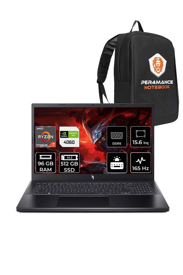 ACER Nitro V15 R7-7735HS 96GB 512GB SSD RTX4060/8GB 15.6'' 165Hz FHD FDOS & PER4 ÇANTA