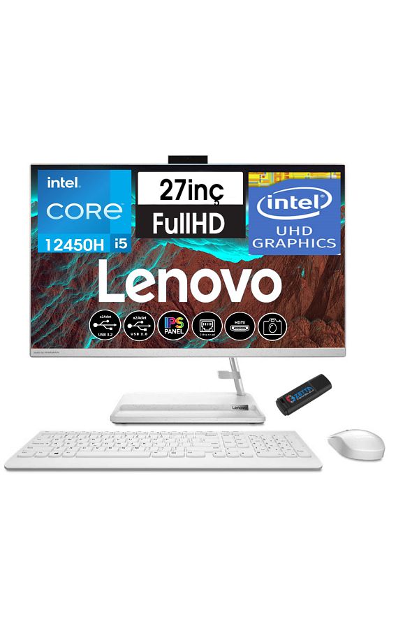 LENOVO Ideacentre 3 I5 12450H 16GB 512GB SSD WIN11H 27" IPS AIOF0GJ00P7TR27+ZETTAUSBBELLEK