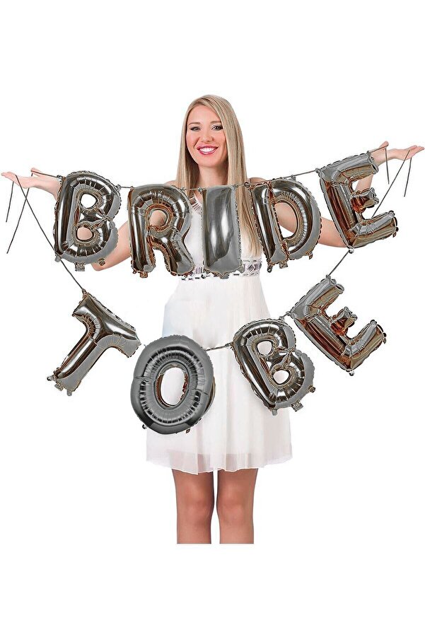 Gümüş Bride To Be Harf Folyo Balon Seti 9 Adet Harf Gümüş Gri Renk 40cm Bekarlığa Veda