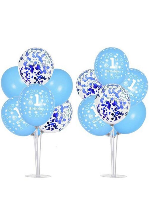 1 Adet 1 Yaş Erkek Ayaklı Konfetili Balon Standı