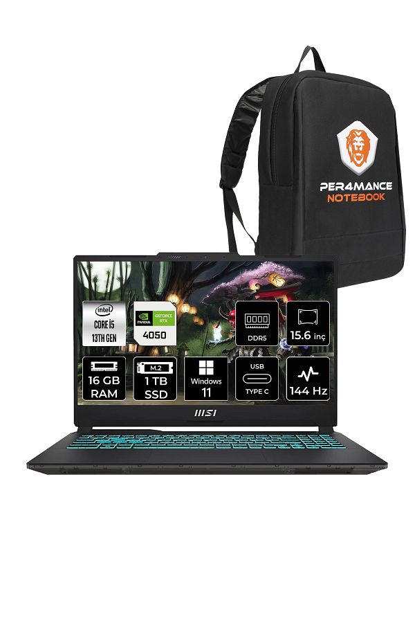 MSI Cyborg 15 A13VE78 i5-13420H 16GB 1TB SSD RTX4050/6GB 15.6" FHD 144Hz W11H & PER4 ÇANTA