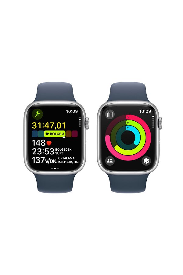 Apple Watch Series 9 GPS 45mm Gümüş Alüminyum Kasa ve Fırtına Mavisi Spor Kordon - M/L - Görsel 8