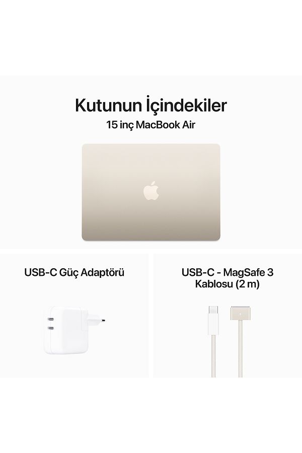 Apple 15-inch MacBook Air: Apple M3 chip with 8-core CPU and 10-core GPU, 16GB, 256GB SSD - Yıldız Işığı - Görsel 9