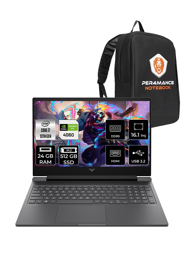 HP VİCTUS 16 i7-13700H 24GB 512GB SSD RTX4060/8GB 144HZ 16.1'' FHD FDOS 8B5Y3EA & PER4 ÇANTA