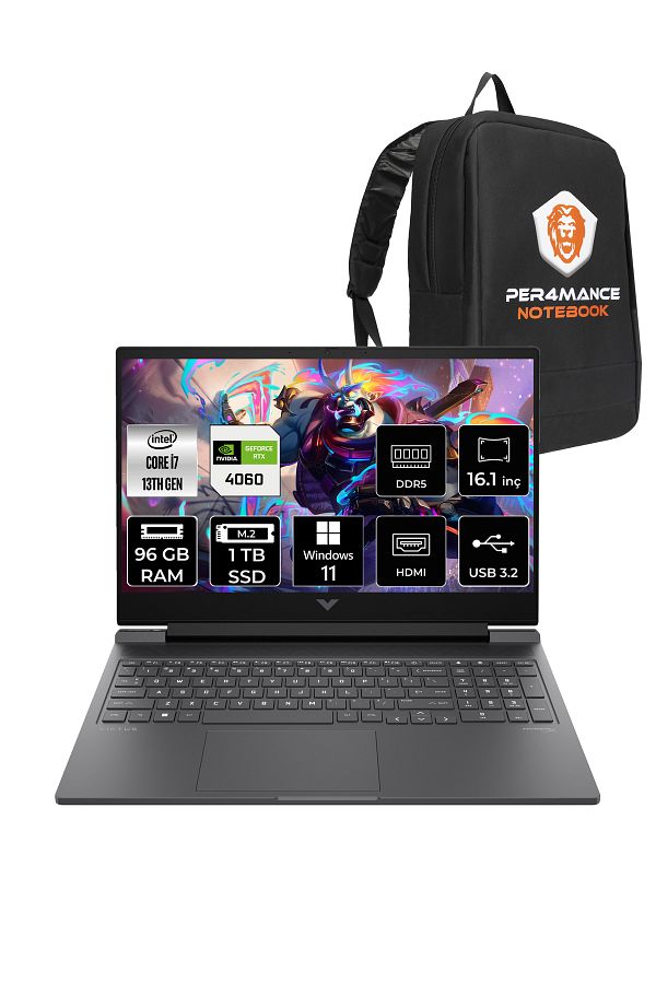 HP VİCTUS 16 i7-13700H 96GB 1TB SSD RTX4060/8GB 144HZ 16.1'' FHD W11PRO 8B5Y3EA & PER4 ÇANTA