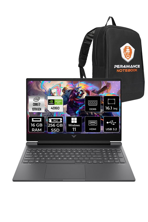 HP VİCTUS 16 i7-13700H 16GB 256GB SSD RTX4060/8GB 144HZ 16.1'' FHD W11H 8B5Y3EA & PER4 ÇANTA