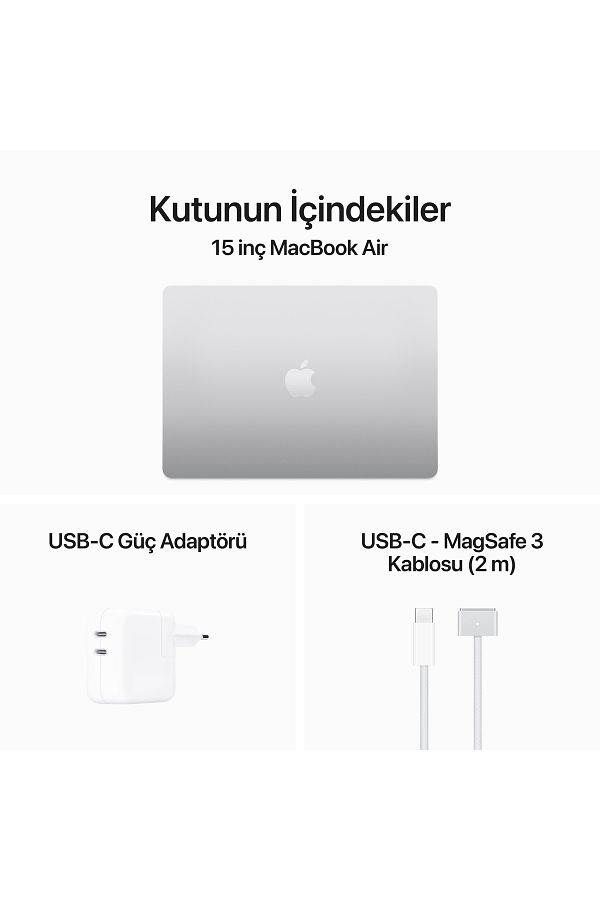 Apple 15-inch MacBook Air: Apple M3 chip with 8-core CPU and 10-core GPU, 24GB, 512GB SSD - Gümüş - Görsel 9