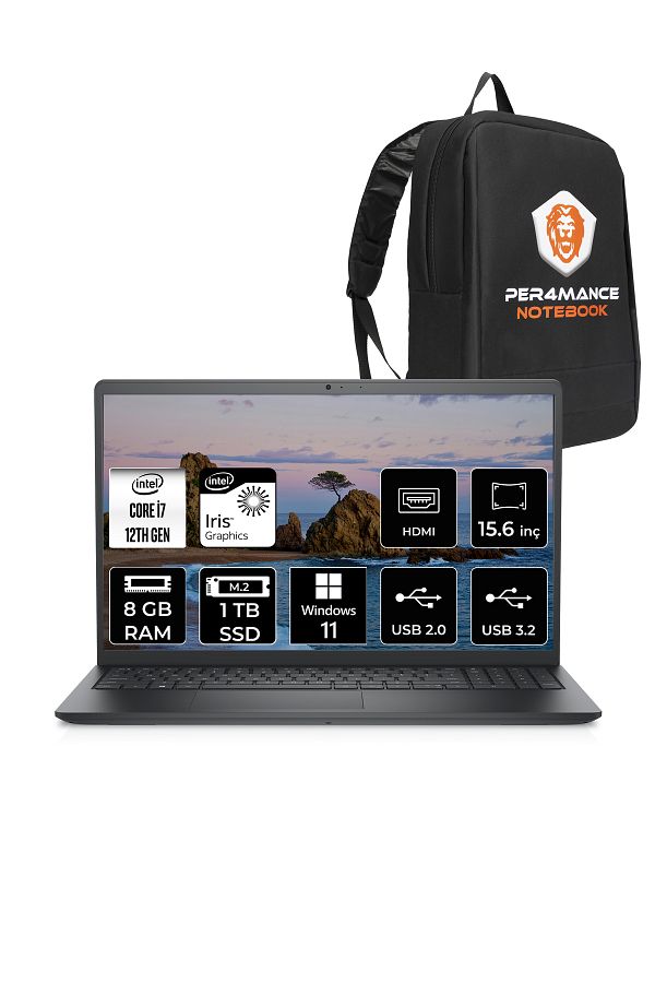 Dell Vostro 3520 Intel Core i7 1255U 8GB 1TB SSD 15.6" FHD W11P & PER4 Çanta