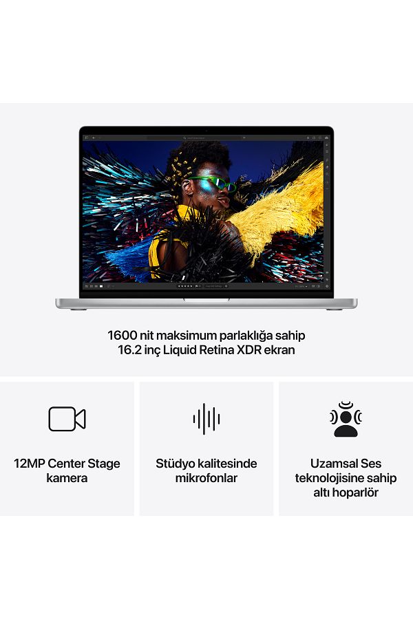 Apple 16" MacBook Pro: Apple M4 Max chip with 14‑core CPU and 32‑core GPU, 36GB, 1TB SSD - Gümüş - Görsel 6