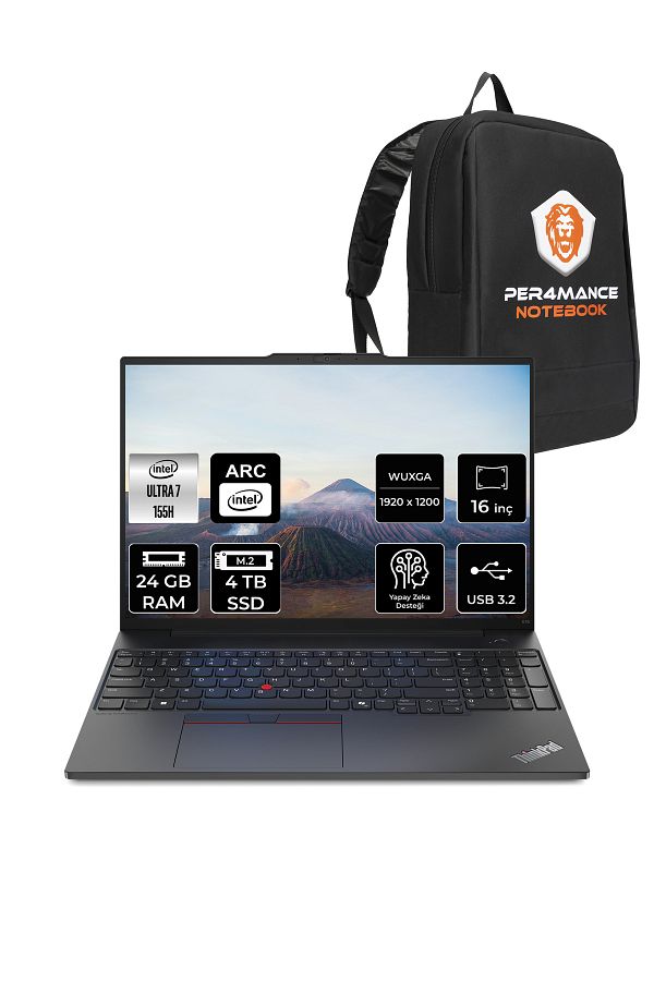 LENOVO ThinkPad E16 G2 Ultra 7 155H 24GB 4TB SSD 16'' WUXGA FDOS 21MA002UTX & PER4 ÇANTA
