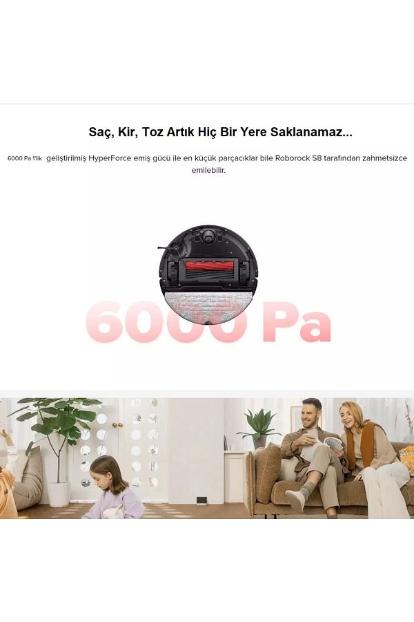 Roborock Titreşimli, Kızılötesi Reaktif Tarama Halı tanıma+Mop Kaldırma 6000Pa ULTRA Güç Sonic Robot Süpürge - Görsel 3