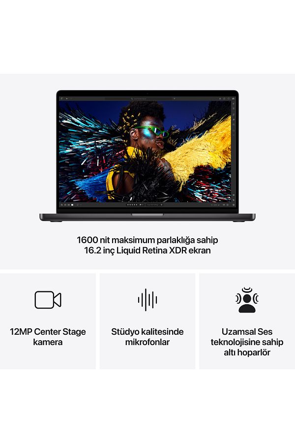 Apple 16" MacBook Pro: Apple M4 Pro chip with 14‑core CPU and 20‑core GPU, 24GB, 512GB SSD - Uzay Siyahı - Görsel 6