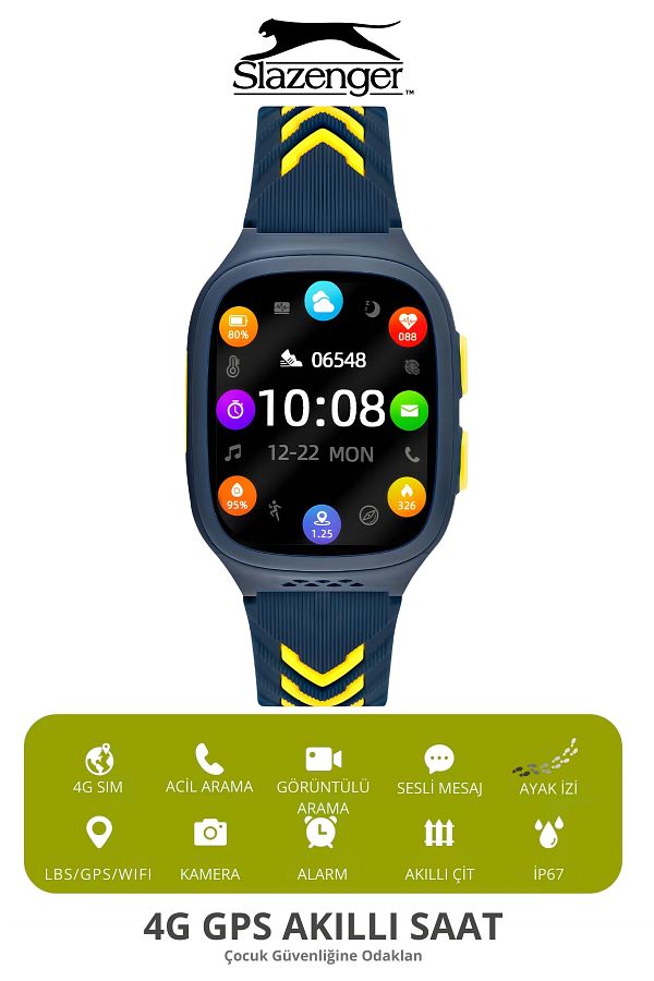 Slazenger Akıllı Çocuk Saati Sl.09.2158.5.08 Lacivert-sarı Renk 4g Görüntülü Görüşme Wifi/gps/lbs Zm