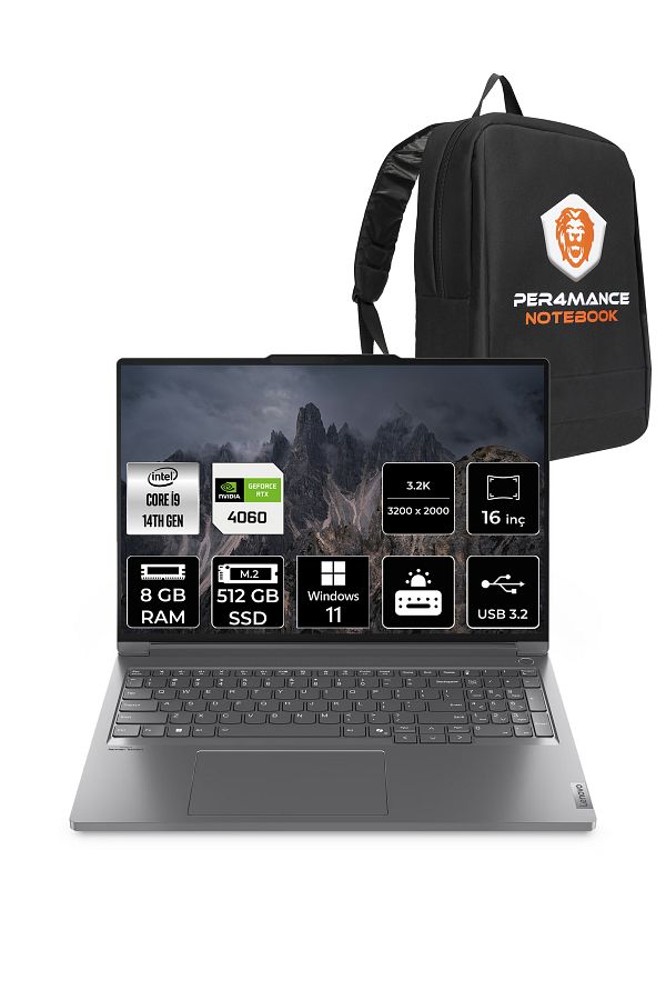 LENOVO ThinkBook 16P G5 i9-14900HX 8GB 512GB SSD RTX4060/8GB 16" 3.2K 165Hz W11H & PER4 ÇANTA