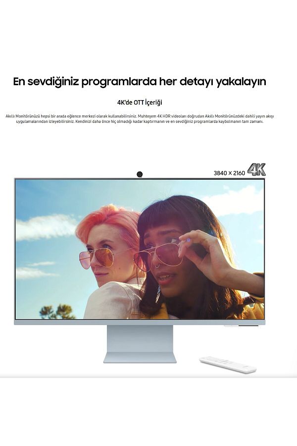 Samsung 32 Inç 4K Akıllı-SMART Monitör TV M8 M80c Beyaz Slim Tasarım Premium Gövde+ Logitech Kablosuz Klavye - Görsel 6