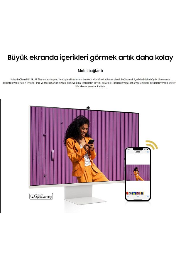 Samsung 32 Inç 4K Akıllı-SMART Monitör TV M8 M80c Beyaz Slim Tasarım Premium Gövde+ Logitech Kablosuz Klavye - Görsel 4