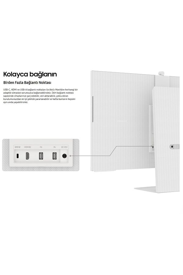 Samsung 32 Inç 4K Akıllı-SMART Monitör TV M8 M80c Beyaz Slim Tasarım Premium Gövde+ Logitech Kablosuz Klavye - Görsel 3