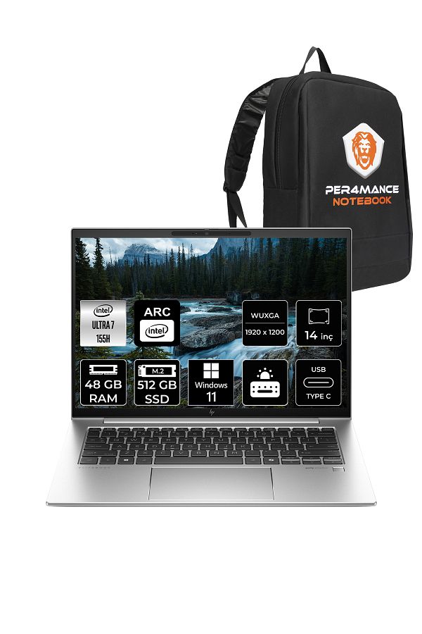 HP EliteBook 840 G11 İntel Core Ultra 7 155H 48GB 512GB SSD 14'' WUXGA W11H A970V8ETX & PER4 ÇANTA