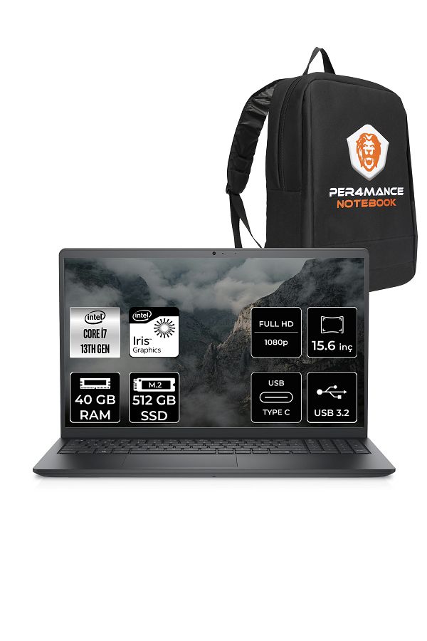Dell Vostro 3530 i7 1355U 40GB RAM 512GB SSD 15.6'' FHD FDOS Taşınabilir Bilgisayar & PER4 ÇANTA