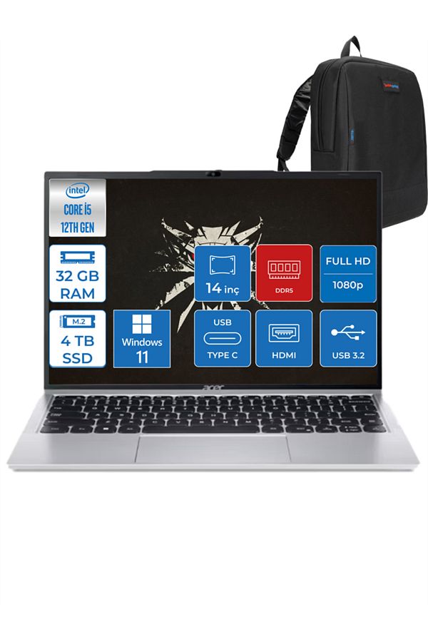 ACER Aspire Lite Intel I5-1235U 32GB Ddr5 4tb SSD UHD Graphics 14'' Fhd W11PRO Gümüş Notebook AL1451MWP12