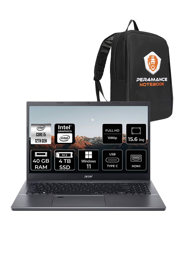 ACER Aspire 5 i5 12450H 40GB RAM 4TB SSD 15.6'' FHD W11P Taşınabilir Bilgisayar & PER4 ÇANTA