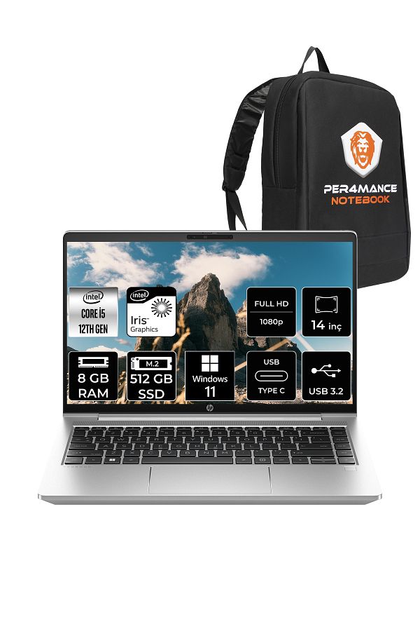 HP ProBook 440 G9 i5 1235U 8GB 512GB SSD 14" FHD W11H A9M3M4ATX Taşınabilir Bilgisayar & PER4 Çanta