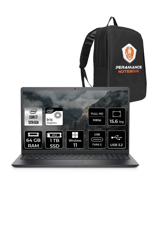 Dell Vostro 3530 i7 1355U 64GB RAM 1TB SSD 15.6'' FHD W11H Taşınabilir Bilgisayar & PER4 ÇANTA