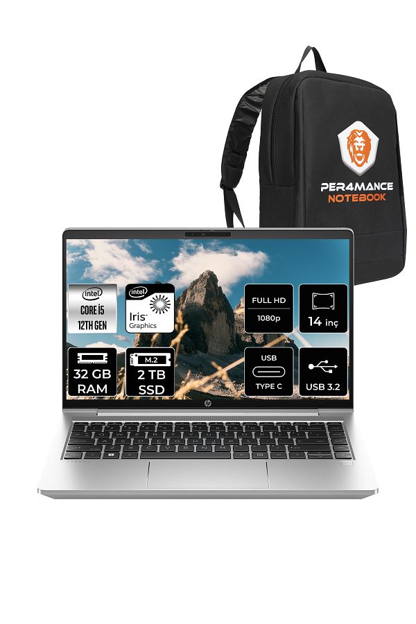 HP ProBook 440 G9 i5 1235U 32GB 2TB SSD 14" FHD FDOS A9M3M4ATX Taşınabilir Bilgisayar & PER4 Çanta