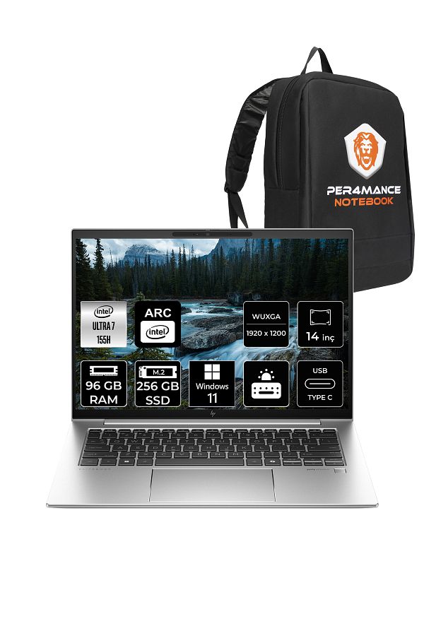 HP EliteBook 840 G11 İntel Core Ultra 7 155H 96GB 256GB SSD 14'' WUXGA W11H A970V8ETX & PER4 ÇANTA