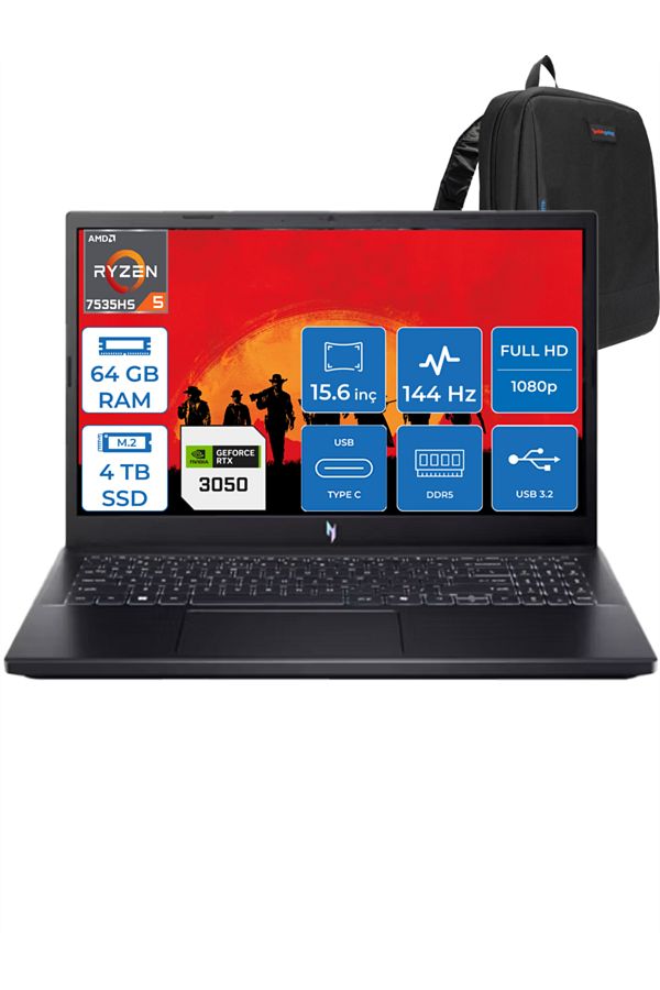ACER Nitro V15 ANV15 Ryzen 5 7535HS 64GB 4tb SSD 6GB/RTX3050/75W 15.6" Fhd 144Hz WIN 11 Pro 41R5QLP19