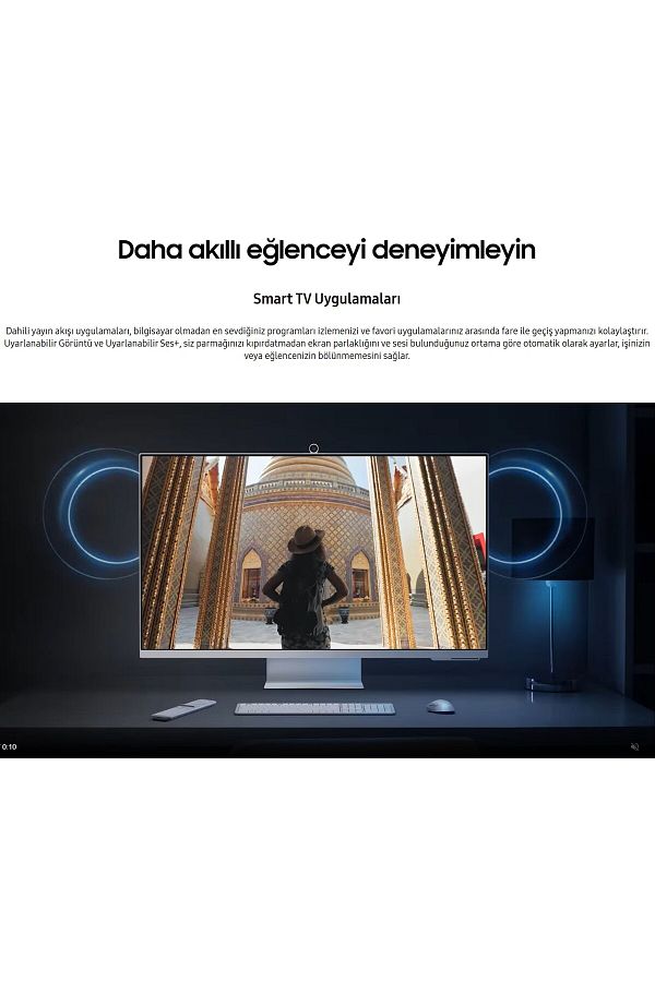 Samsung 32 Inç 4K Akıllı-SMART Monitör TV M8 M80c Beyaz Slim Tasarım Premium Gövde+ Logitech Kablosuz Klavye - Görsel 6