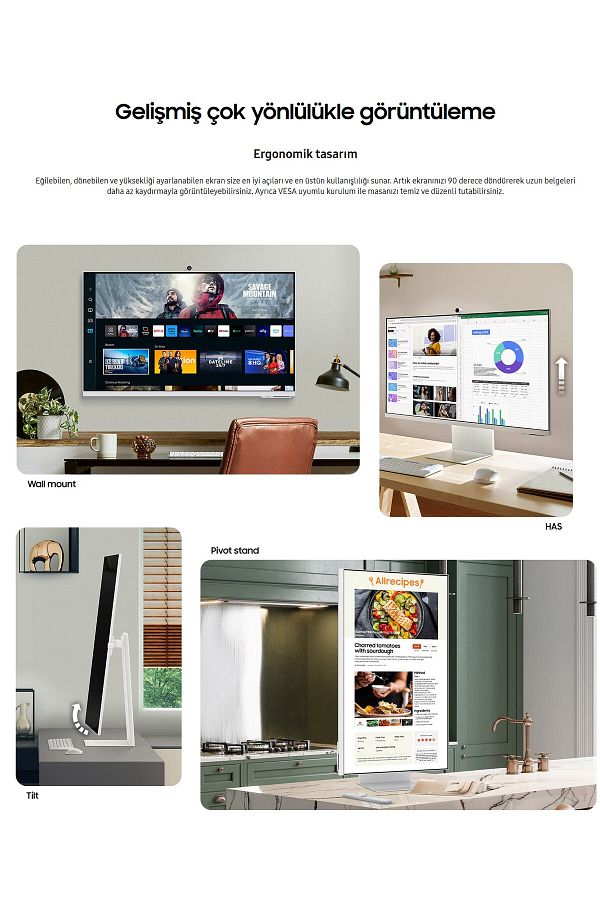 Samsung 32 Inç 4K Akıllı-SMART Monitör TV M8 M80c Beyaz Slim Tasarım Premium Gövde+ Logitech Kablosuz Klavye - Görsel 2