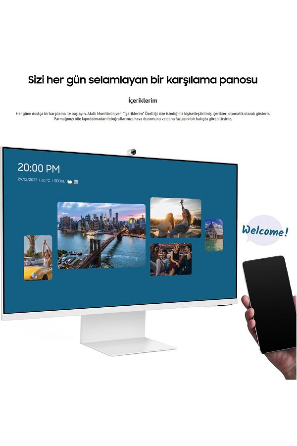 Samsung 32 Inç 4K Akıllı-SMART Monitör TV M8 M80c Beyaz Slim Tasarım Premium Gövde+ Logitech Kablosuz Klavye - Görsel 7